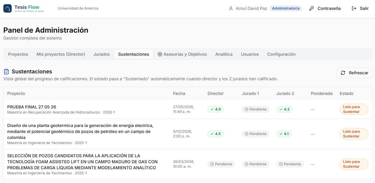 Sustentaciones en tiempo real